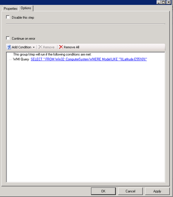 2 1 Task sequence step condition configured with the WMI query