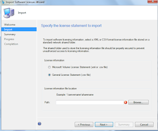 6 1 Import Software Licenses wizard with the GLS CSV file location entered