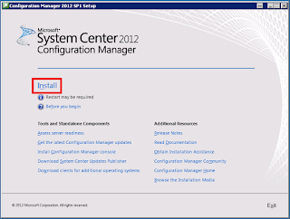 2 1 Install link on the ConfigMgr 2012 SP1 splash screen
