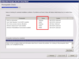 7 1 Pre-requisite checker page in the ConfigMgr 2012 SP1 upgrade wizard