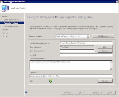 3 3 Application Catalog information entered for the SCEP application