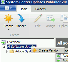 1 Create Vendor option after right-clicking All Software Updates in SCUP