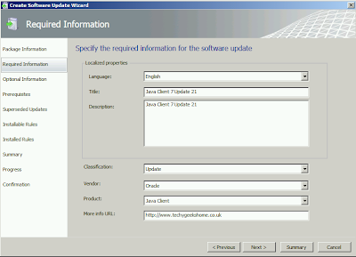 6 1 Software Update information entered in the SCUP wizard