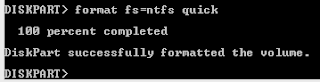 10 1 Format command quick-formatting the partition as NTFS in Diskpart