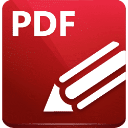 Icon representing a pdf file, featuring a red background with a white stylized image of a pencil angled diagonally across the center for PDF-XChange Pro.