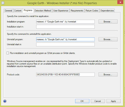 1 1 ConfigMgr application install showing the Google Earth MSI