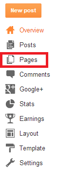 1 3 Blogger control panel Pages section showing the hidden page