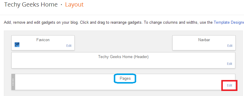6 Edit link on the Blogger Pages section