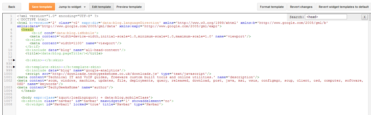 Blogger Settings Search preferences Meta tags option