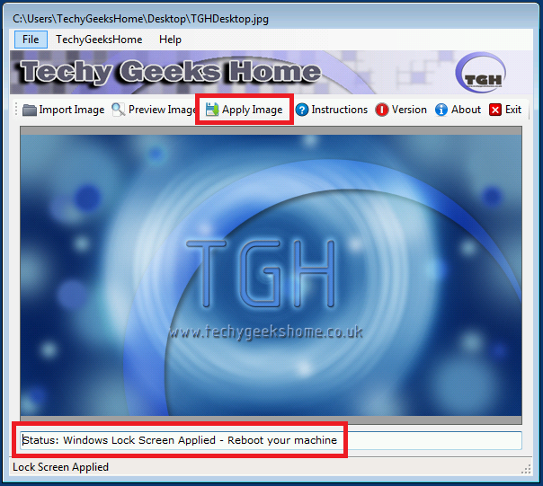 screenshot6 Windows Lock Screen Changer Apply Image button on the toolbar