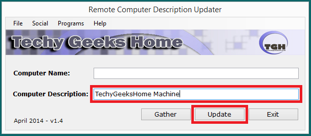 3 Updating the local computer description with the Update button