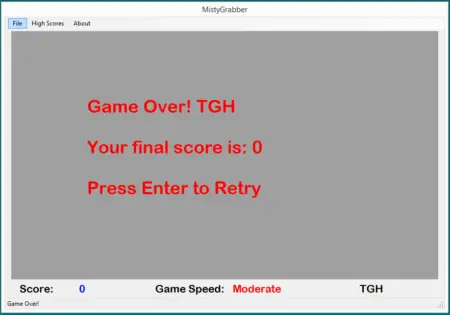 Screenshot of the "WillyTheWorm" game over screen displaying the message "game over! your final score is: 0" with an option to press enter to retry. The game speed