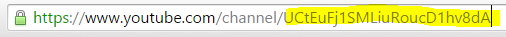 1 A YouTube channel URL in the browser address bar showing the unique channel ID after /channel/