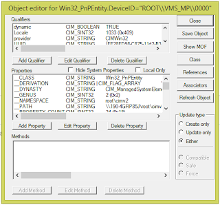 WBEMTEST object properties window for a network adapter result