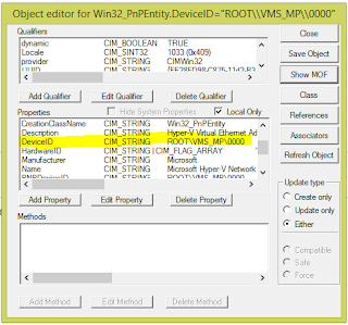 Network adapter DeviceID property in the WBEMTEST object properties window