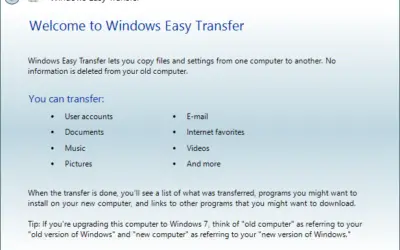 Windows Easy Transfer Start Screen