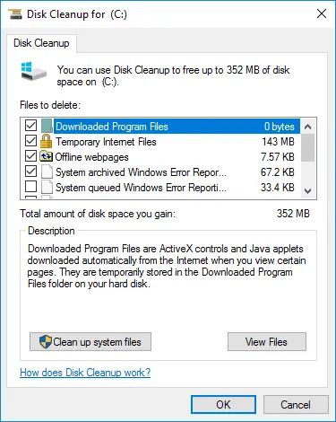 Disk Space Cleanup Options