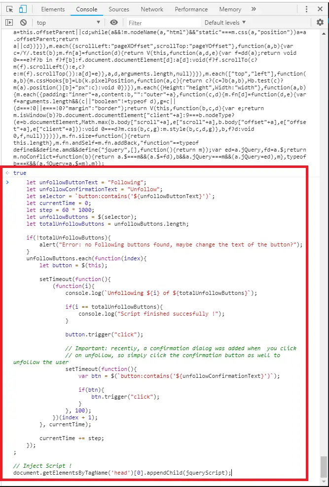 Instagram Mass Unfollow Java Script Run