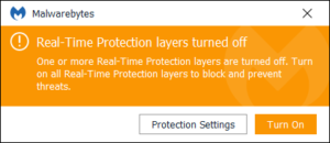 Malware Byte Premium Real-Time Protection Layers turned off