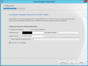 Service Manager Configure Analysis Services for OLAP cubes error