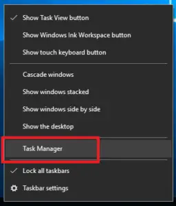 Windows 10 Task Manager from Taskbar