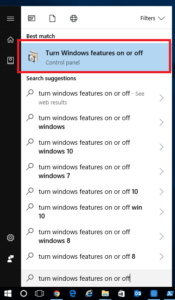 Turn Windows features on or off