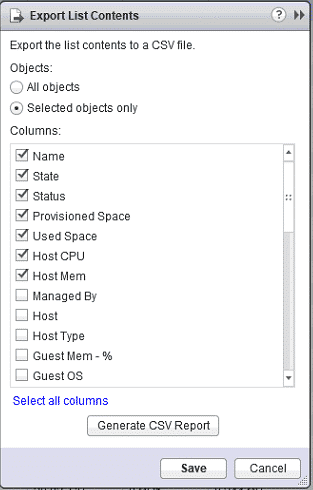 VMWare Export List Contents