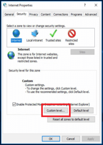Internet Options Custom Level Button