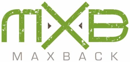A green and grey MaxBack logo.