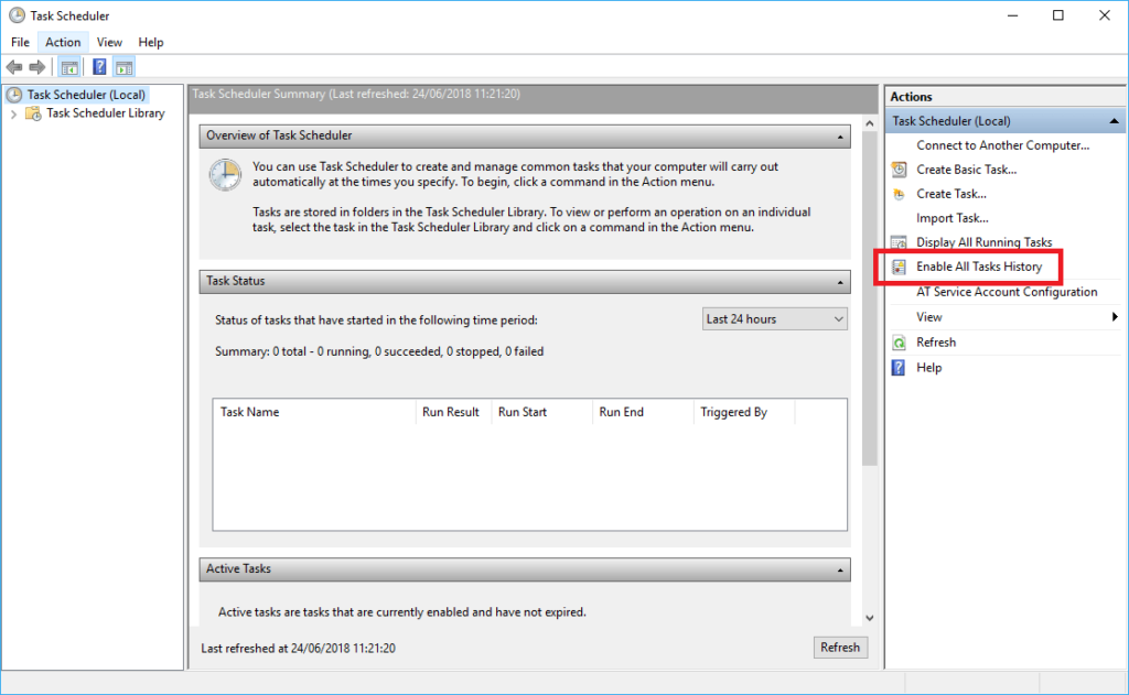 Enable Task Scheduler History