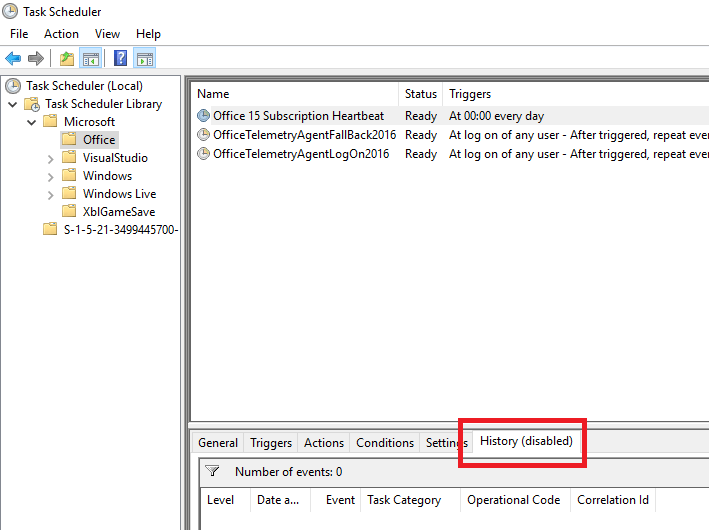 Task Scheduler History Disabled Option