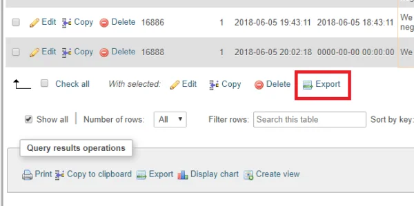 phpMyAdmin Export Option