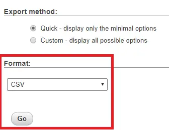 phpMyAdmin Export Options
