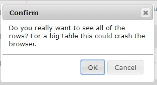 phpMyAdmin Pop Up Box