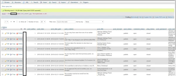 phpMyAdmin Results Posts