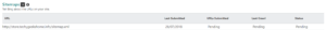 Screenshot of a website interface showing a shipment tracking table with columns labeled URL, last submitted, date subscribed, last email, and status, all indicating a pending status.