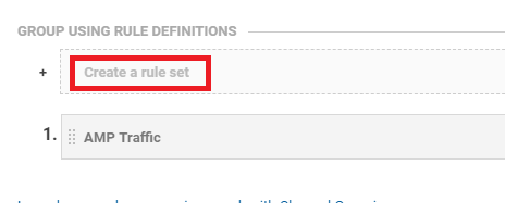 Screenshot of a user interface with a section titled "AMP reports using rule definitions" and a highlighted button labeled "create a rule set.