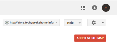 Web browser window displaying an open tab with the URL "http://store.techygeekshome.info/" highlighted in the address bar. Icons for settings and bookmarks are visible, as well as a