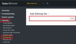 Yandex Search Console Add a sitemap