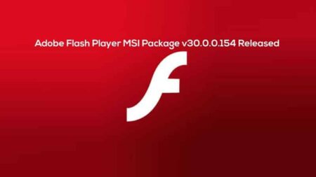 Image displaying the adobe flash player logo, a stylized white 'f' on a red background, with text announcing 'adobe flash player msi package v30.0.0.154 released'.
