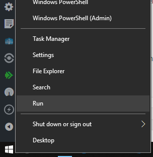 Screenshot showing an open Windows start menu with options like powershell (admin), settings, file explorer, run, and a submenu for 'shut down or sign out', ideal for troubleshooting a stuck Windows