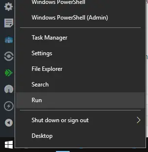 Right click on Start button and select run command