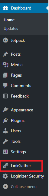 LinkGather Admin Menu Option