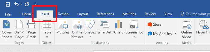 Microsoft Word Insert Ribbon Bar