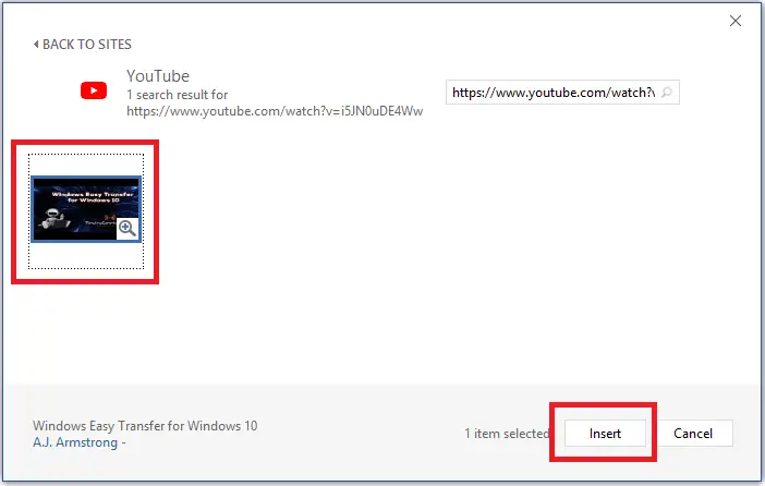 Microsoft Word Insert Video Search Result Insert Button Microsoft Word Insert Video Search Result Insert Button