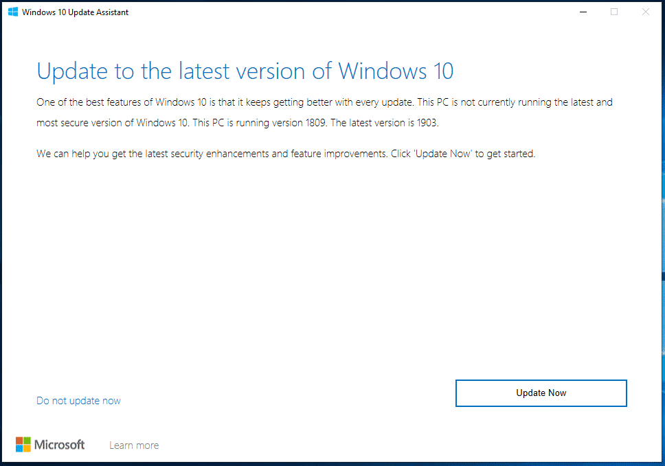 Windows 10 Update Assistant Wizard Page 1