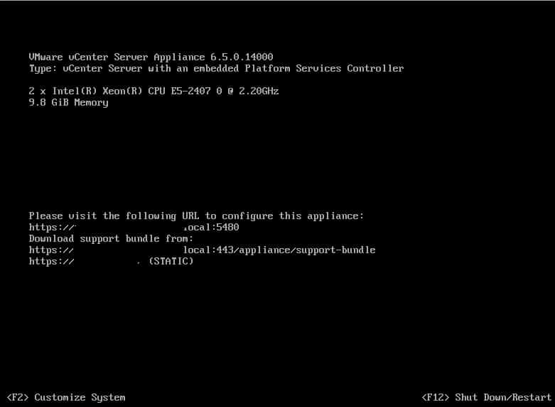 VMWare VCSA Management Network Screen