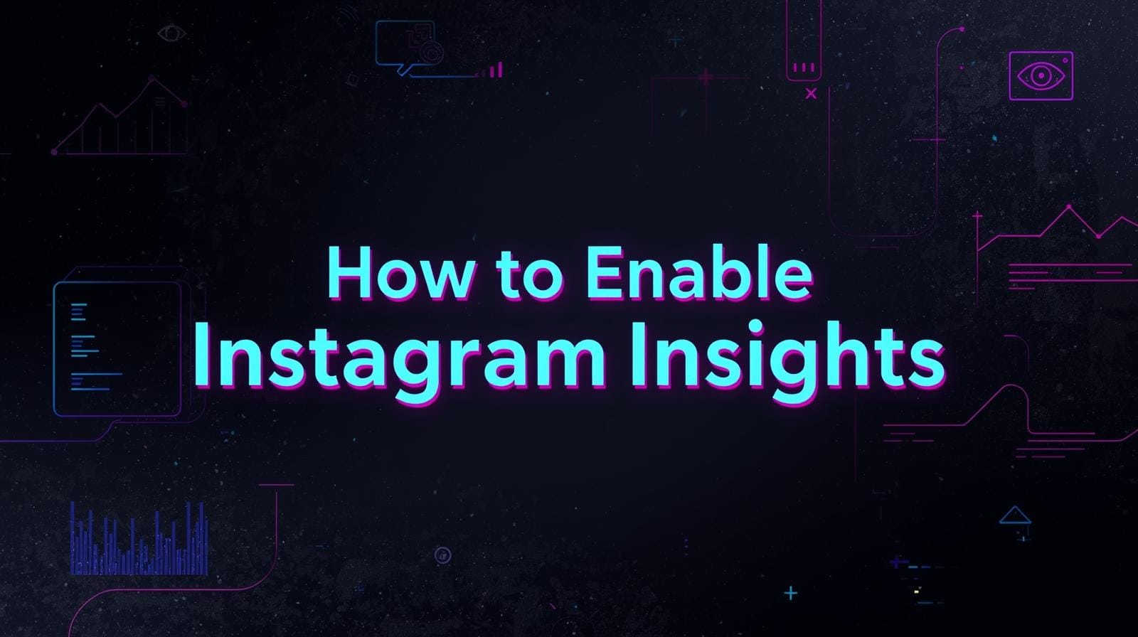 Create a bold high‑impact 16 9 featured image with a dark analytics‑and‑social‑media theme. Use a deep black or charcoal background with accent colours like neon magenta bright cyan or e