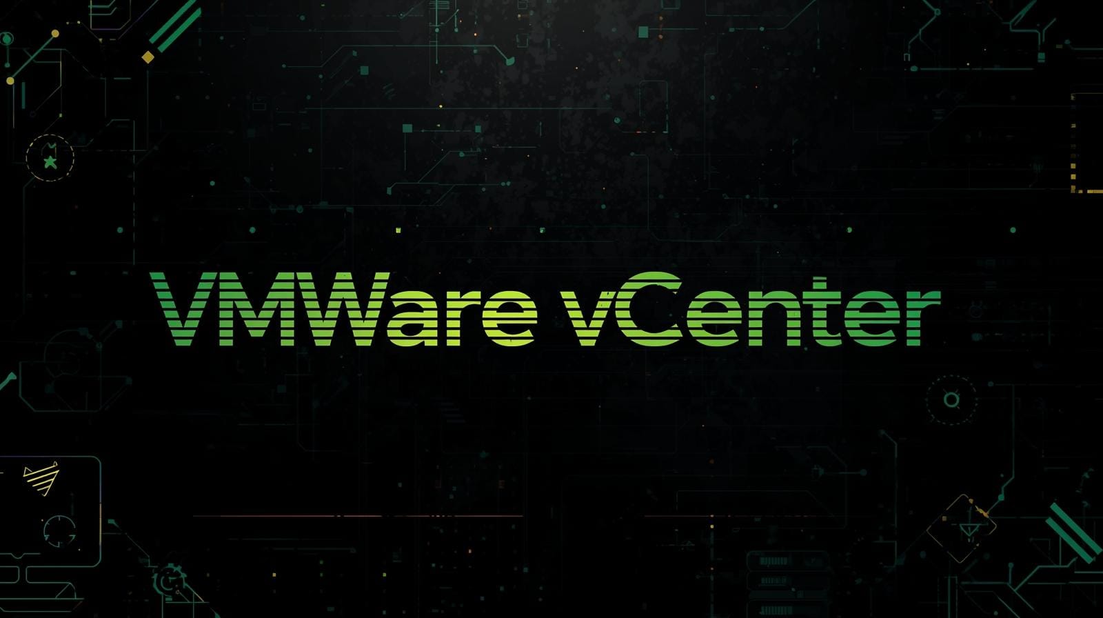 Create a bold high‑impact 16 9 featured image with a dark virtualisation‑infrastructure theme. Use a deep black or charcoal background with accent colours like terminal‑green electric‑blu