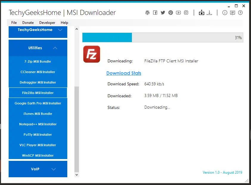 MSI Downloader FileZilla Download Stats